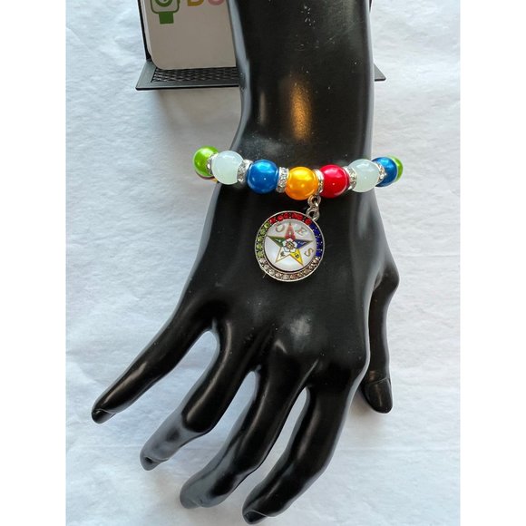 Eastern Star Beaded Elastic Bling Charm Bracelet - Picture 7 of 11